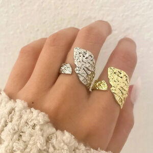 925 Sterling Silver Chunky Wrap Ring Textured Ring Leaf Ring Statement Ring